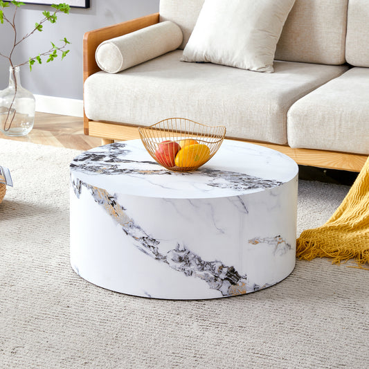 Holliday Modern Round Faux Marble Print Coffee Table