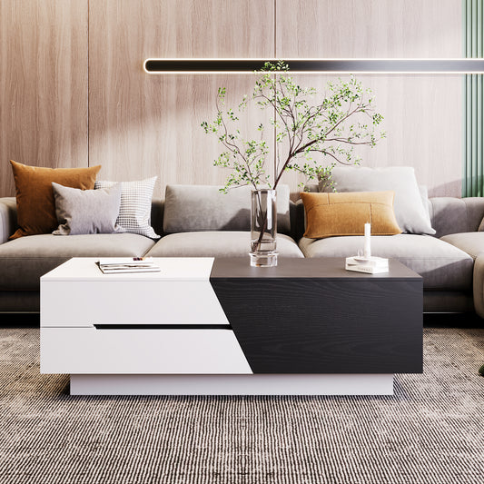 Kristian Modern Extendable Sliding Top Coffee Table with Storage in White&Black
