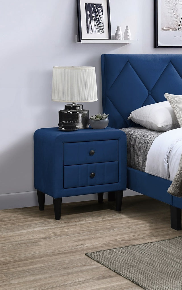 Olivia 2-Drawer Velvet Nightstand with Black Legs, Navy Blue