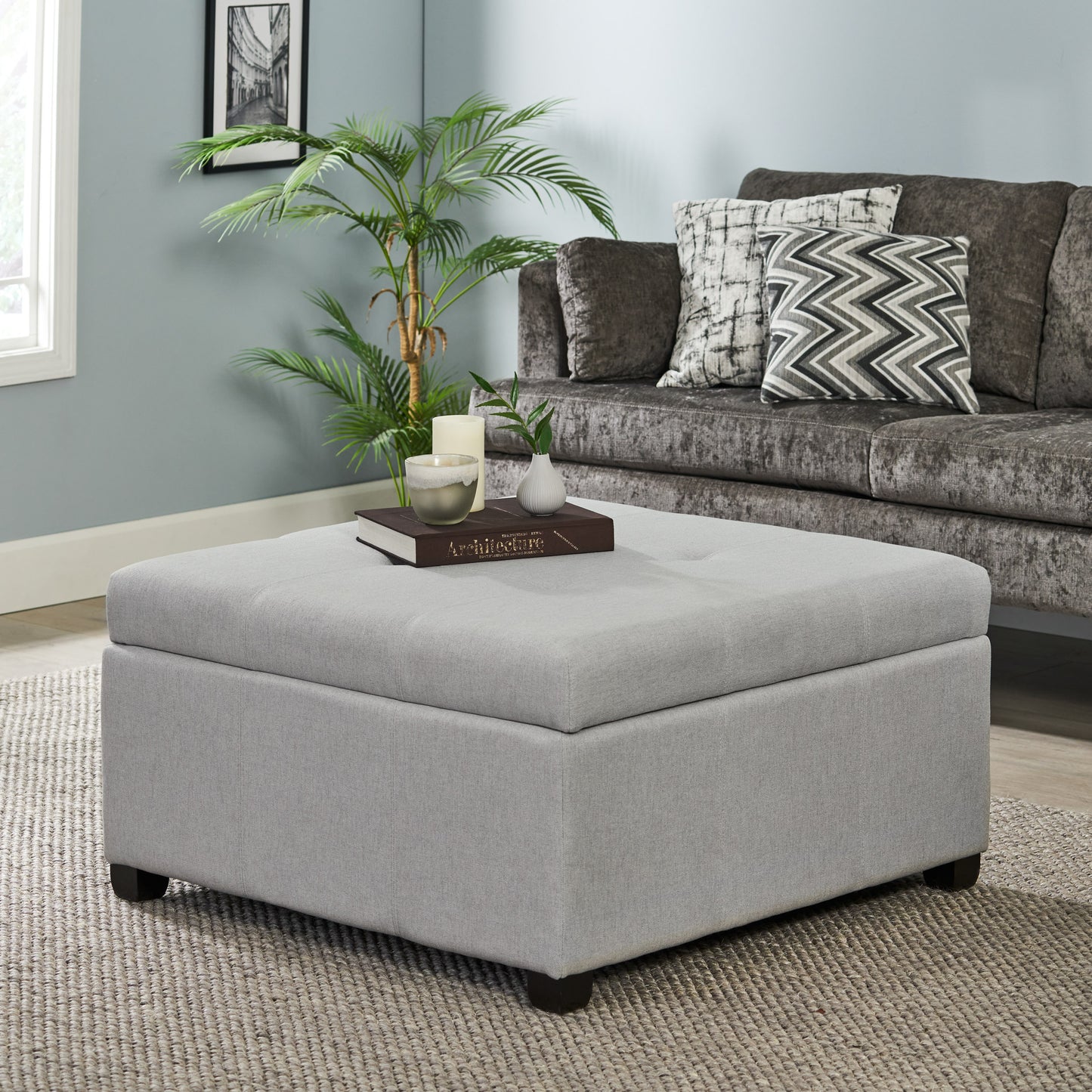 Carlsbad Linen Storage Ottoman - Gray