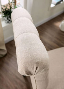Madeline Button Tufted Linen Side Chairs with Black Legs, Ivory