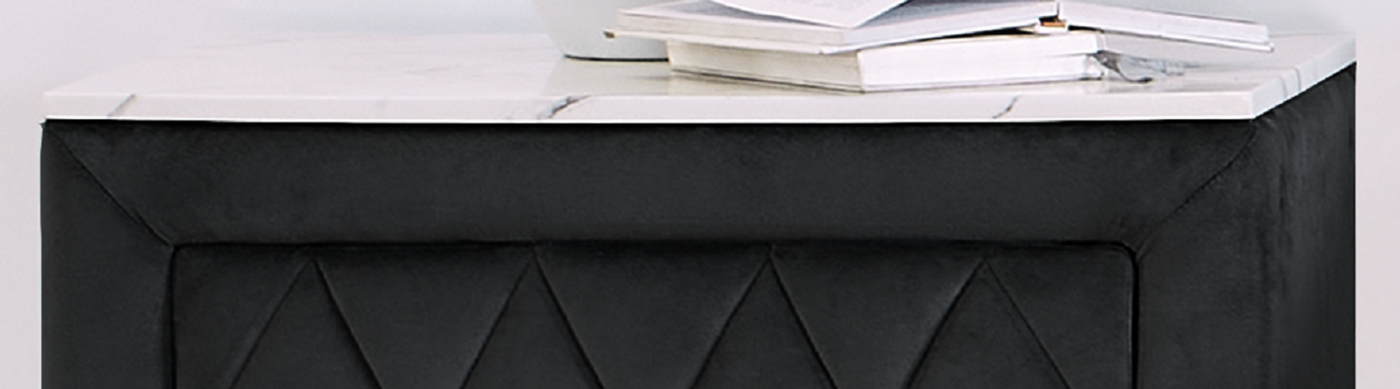 Lela Modern Velvet & Faux Marble Top Upholstered Nightstand, Black