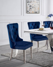 Emma Velvet Wingback Chairs with Mirrored Silver Legs (Set of 2), Blue