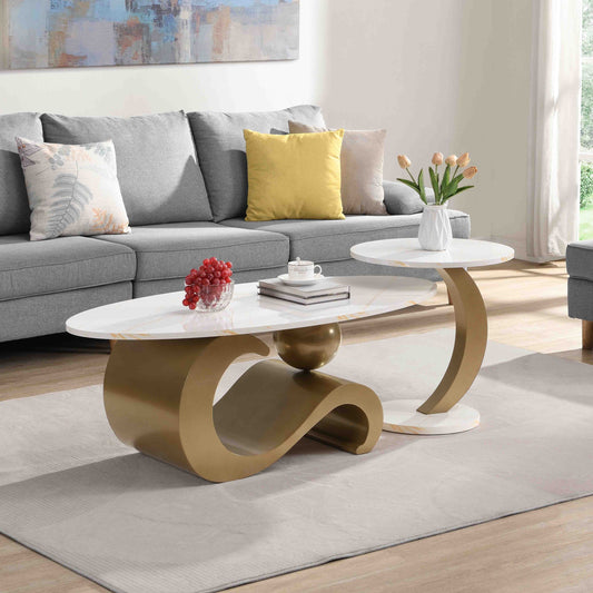 Gala Modern Nesting Nesting Tables, White & Gold