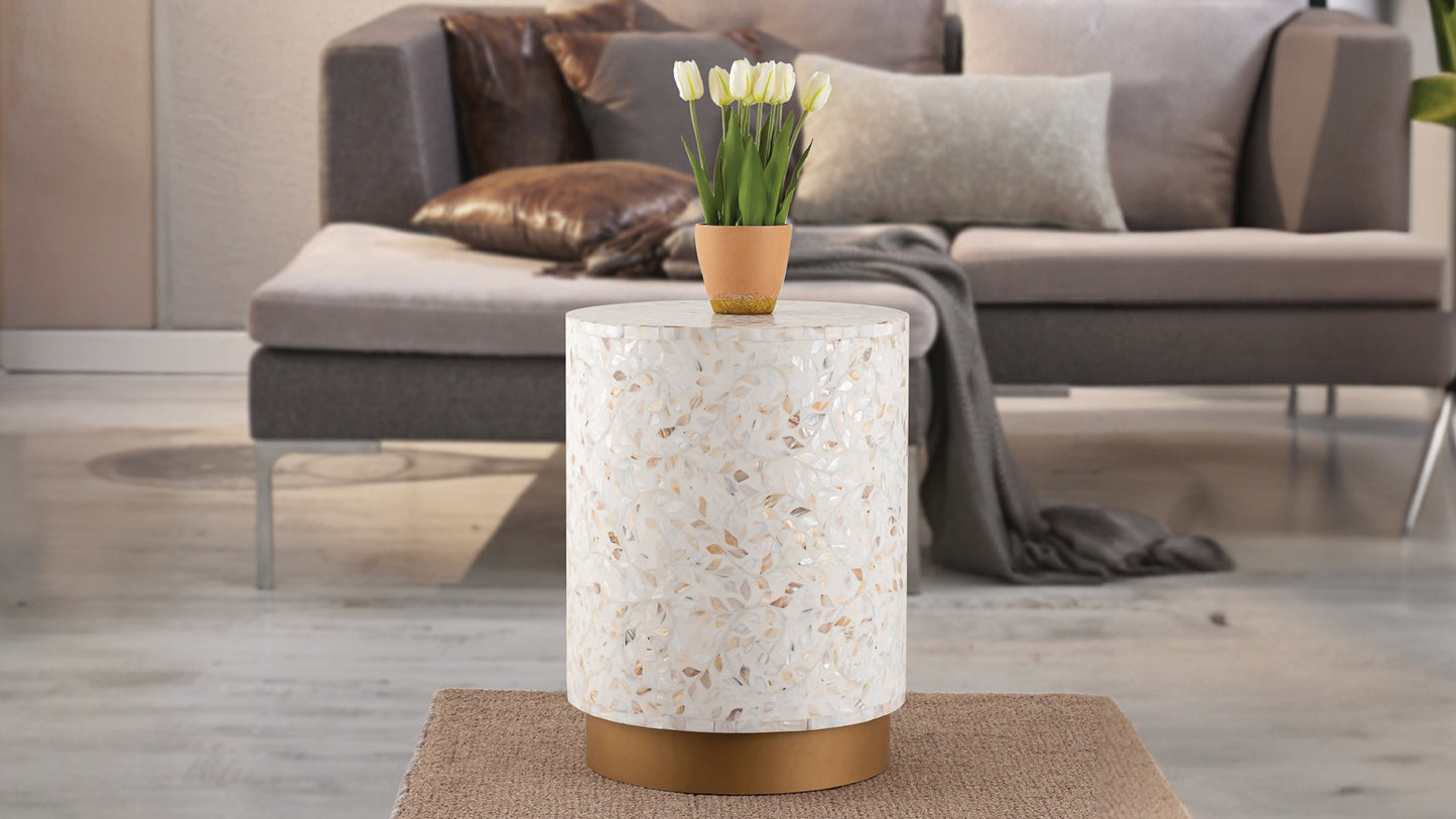 Stella Solid Wood Luxury End Table, Ivory