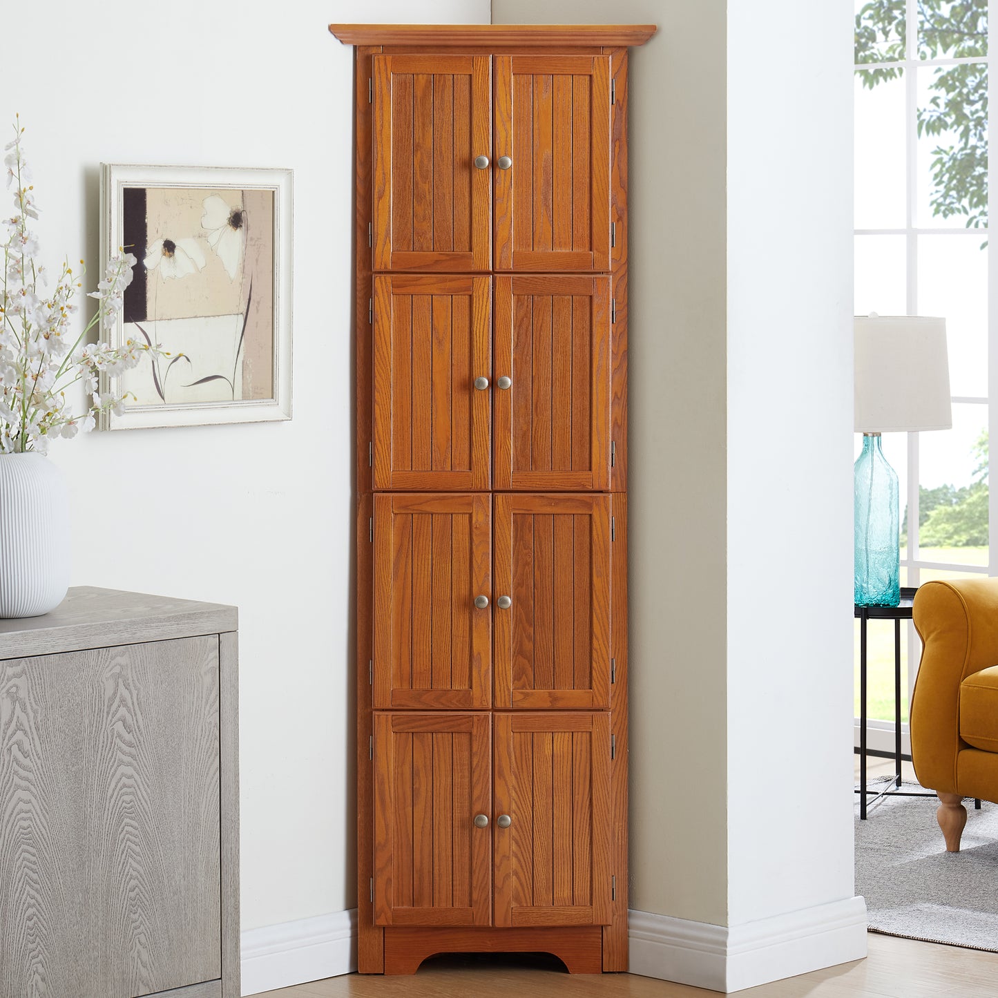 Carleton 72" 4-Tier Corner Cabinet, Oak
