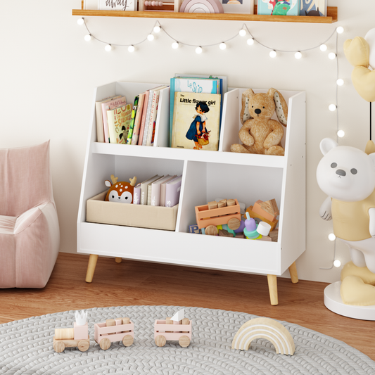 Kids Bookshelf and Toy Organizer, 5 Cubbies Wooden Open Bookcase