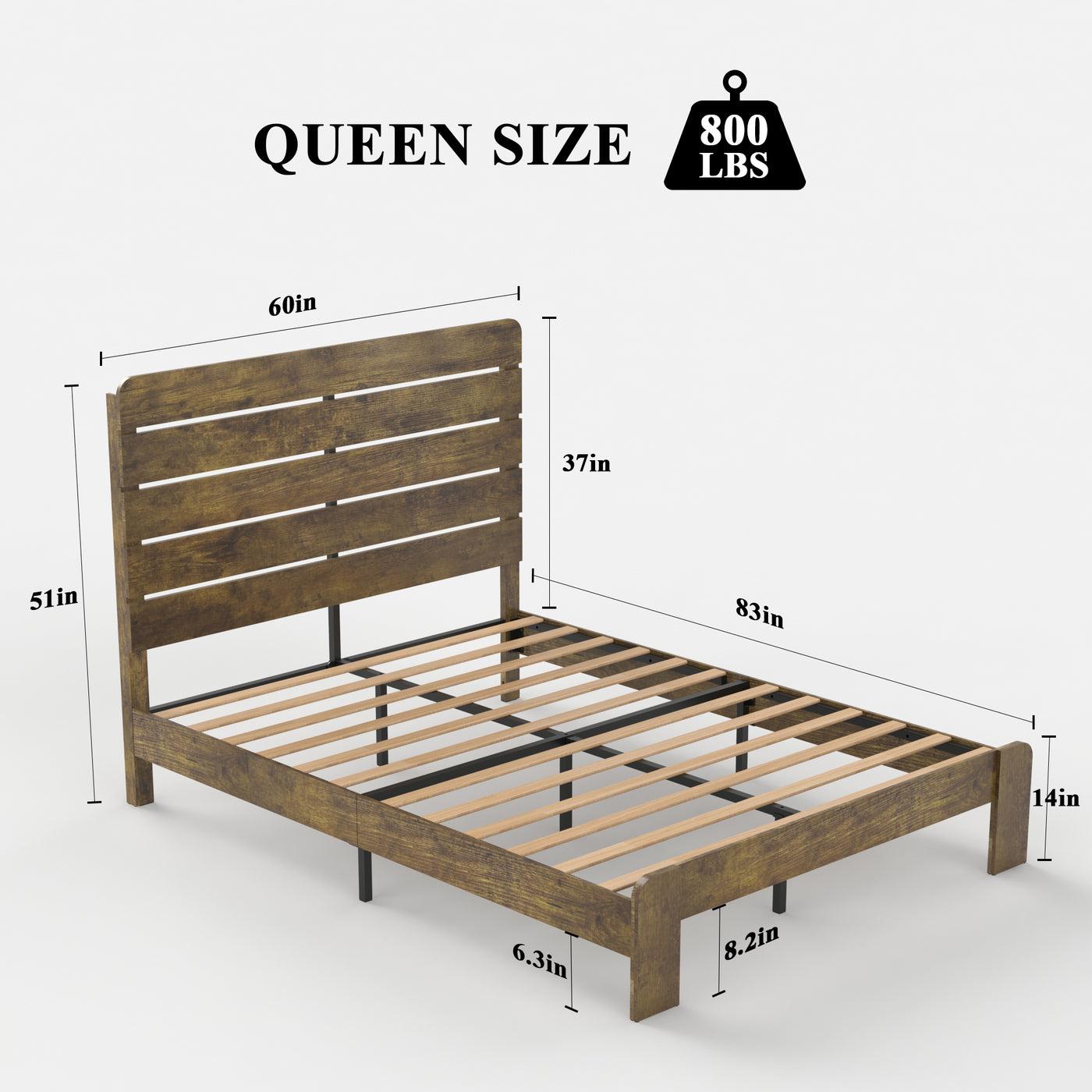 Vespera Rustic Queen Wooden Platform Bed in Dark Brown