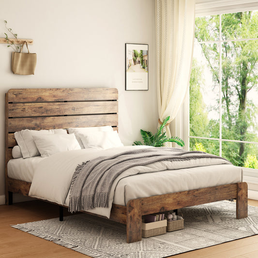 Vespera Rustic Queen Wooden Platform Bed in Dark Brown
