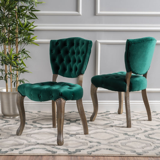 Alaric Transitional Velvet Side Chairs (Set of 2) Dark Green