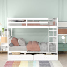 Larkspur Twin-Over-Twin Bunk Bed with Ladders and Two Storage Drawers (White)