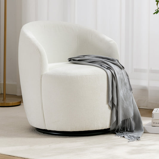 Misty Chenille Barrel Swivel Chair with Metal Ring - Ivory