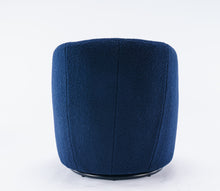 Trinity Teddy Upholstered Swivel Barrel Chair with Metal Ring - Dark Blue