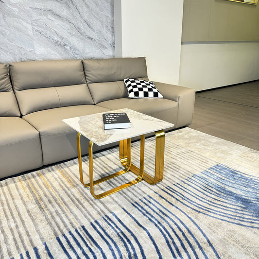 Theron Modern Sintered Stone Side Table with Gold Base