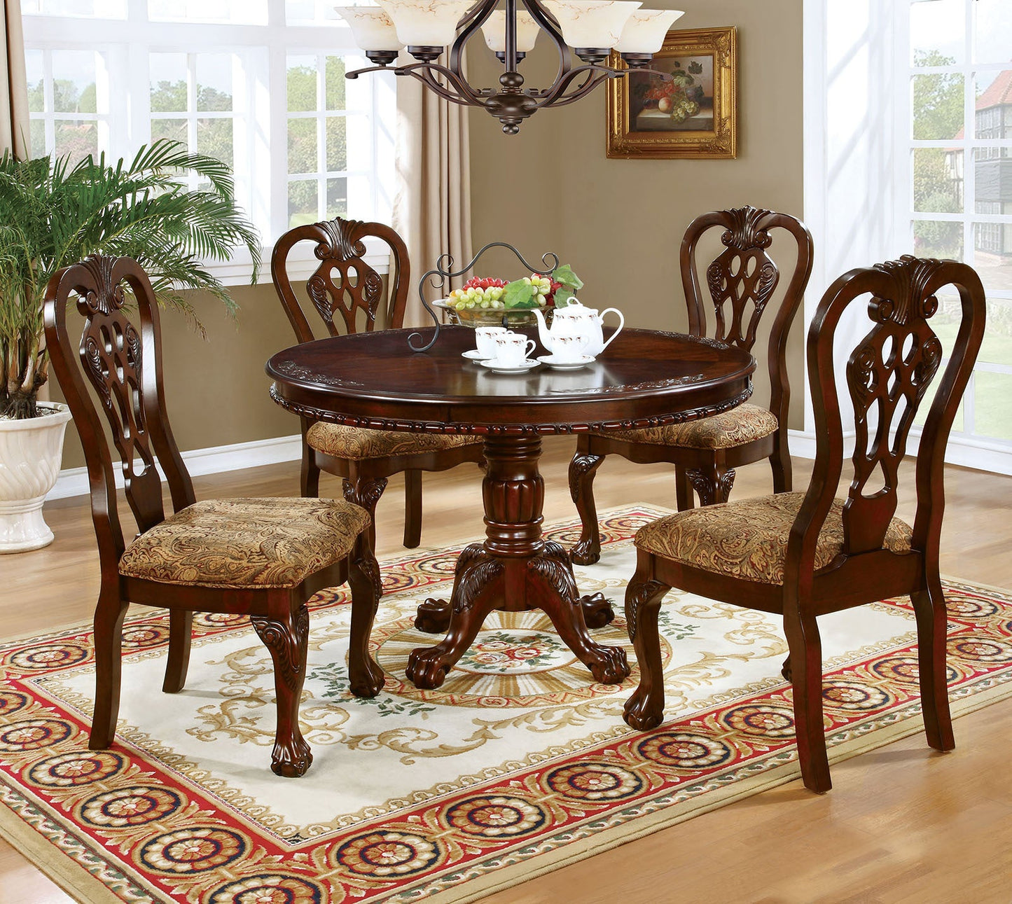 Walter Formal Dining Side Chairs with Damask Print Seat, Cherry