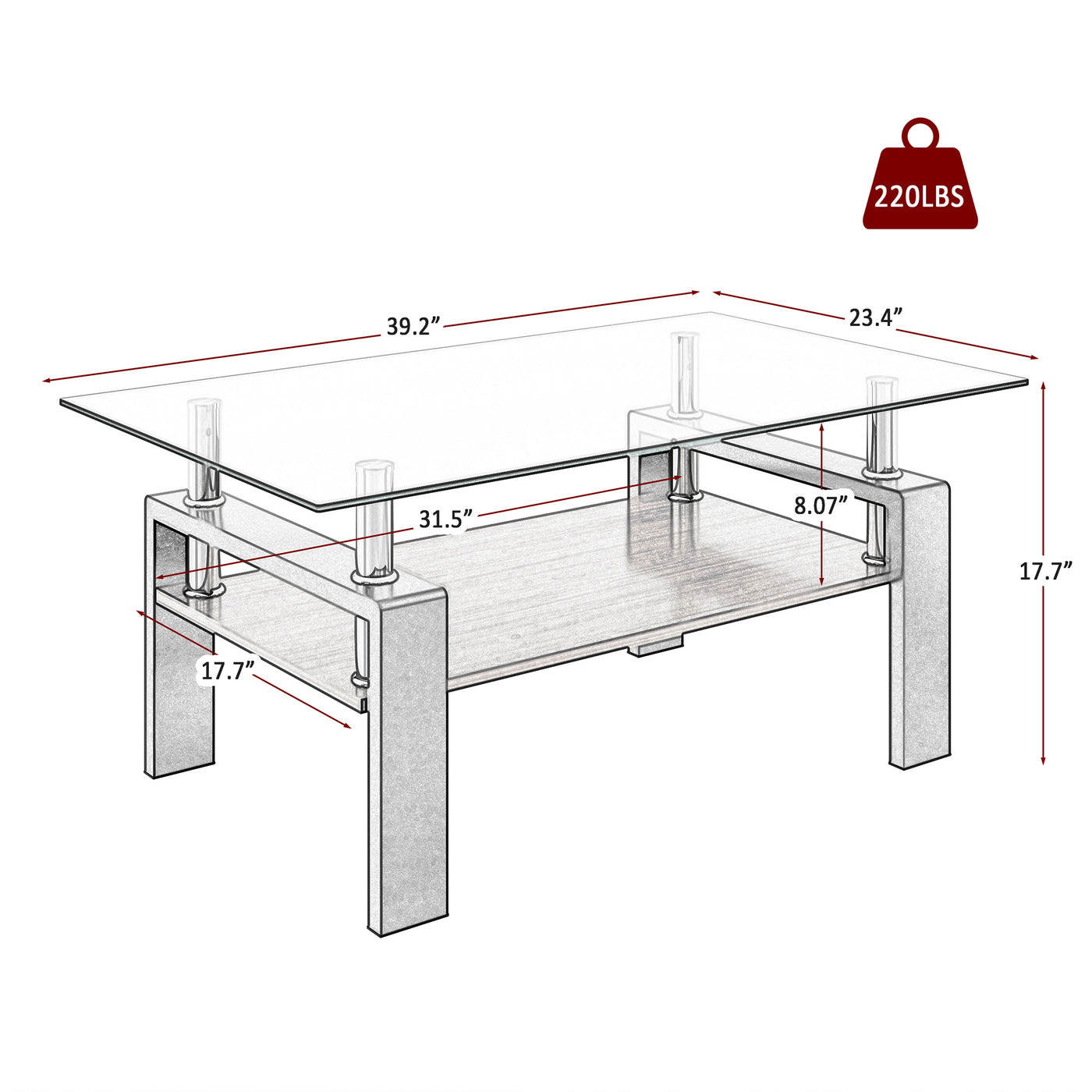Melo Modern Glass Coffee Table with Black Frame