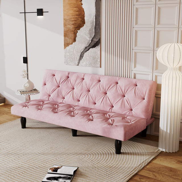 Emily 66" Tufted Velvet Sofa Bed with Black Legs - Pink
