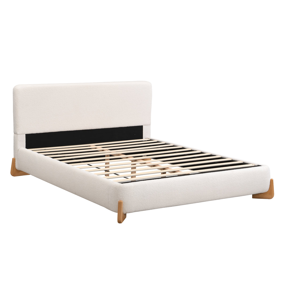 Salem Modern Boucle Upholstered Queen Platform Bed, White