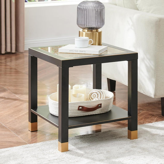 Lennox Mesh Glass End Table – Black & Gold