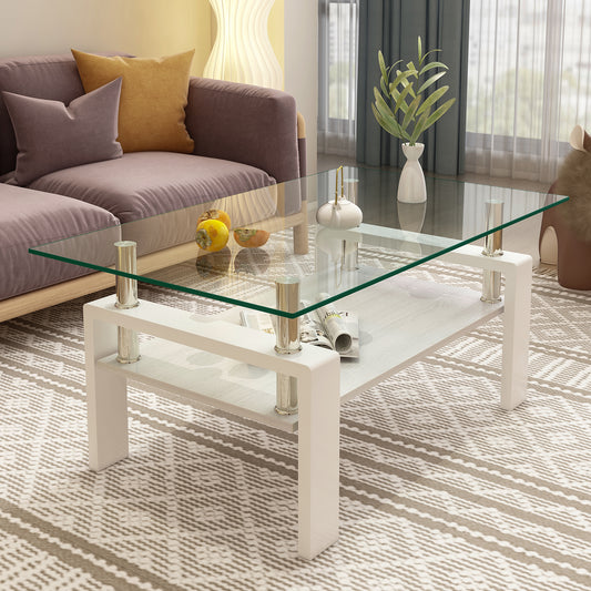 Melo Modern Glass Coffee Table with White Frame