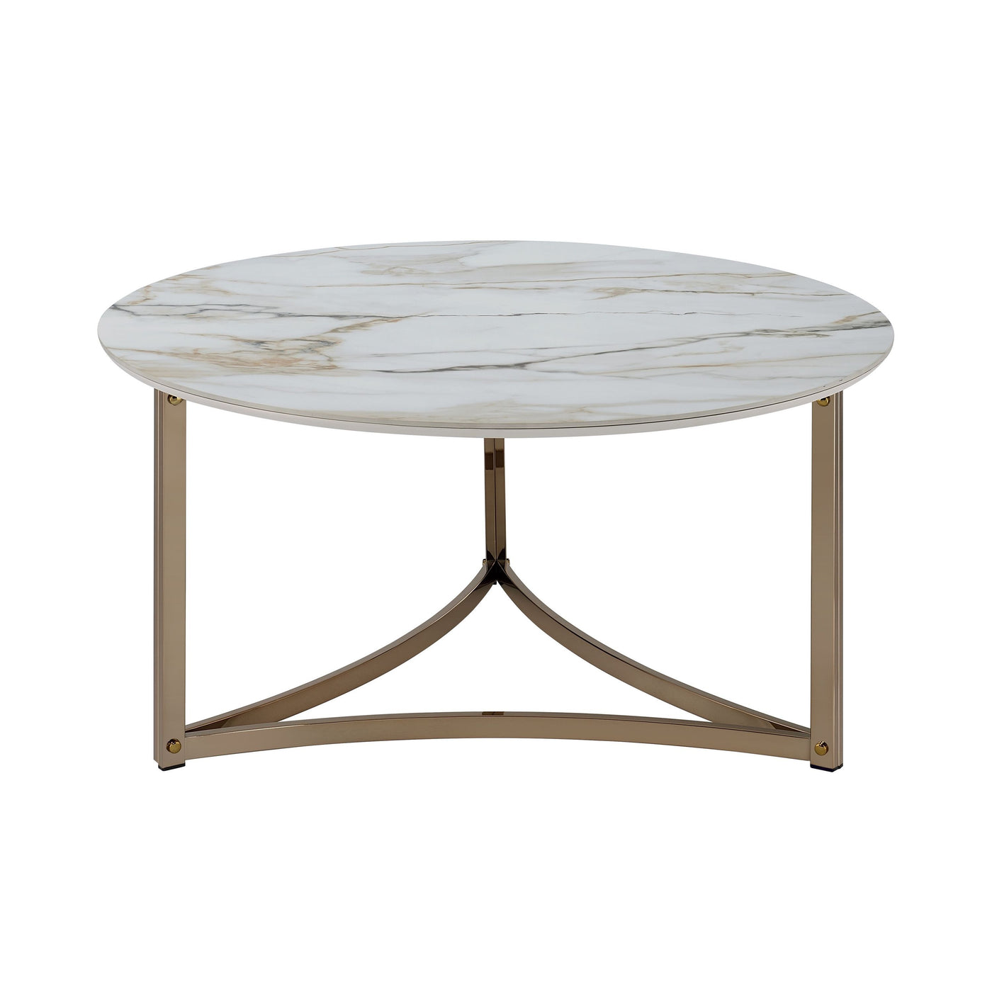 Aziz Sintered Stone Top & Champagne Finish Round Coffee Table