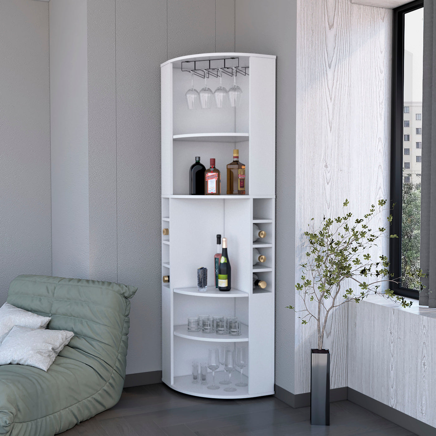 Winslow Corner Bar Cabinet with Wine Storage – White