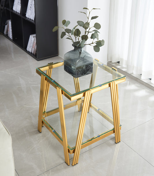 Amias 20" Modern Glass Top Side Table with Gold Base