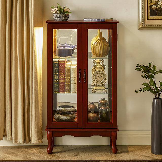 Florence Traditional Curio Cabinet with Cabriole Legs, Cherry