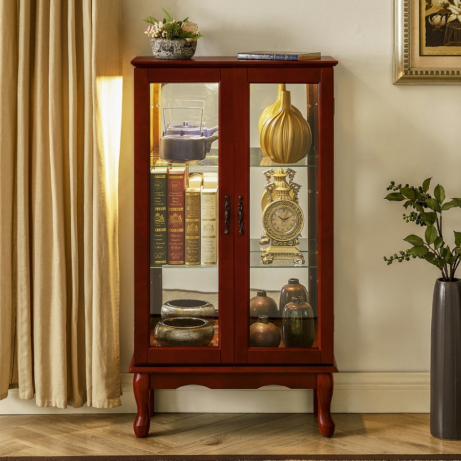 Florence Traditional Curio Cabinet with Cabriole Legs, Cherry