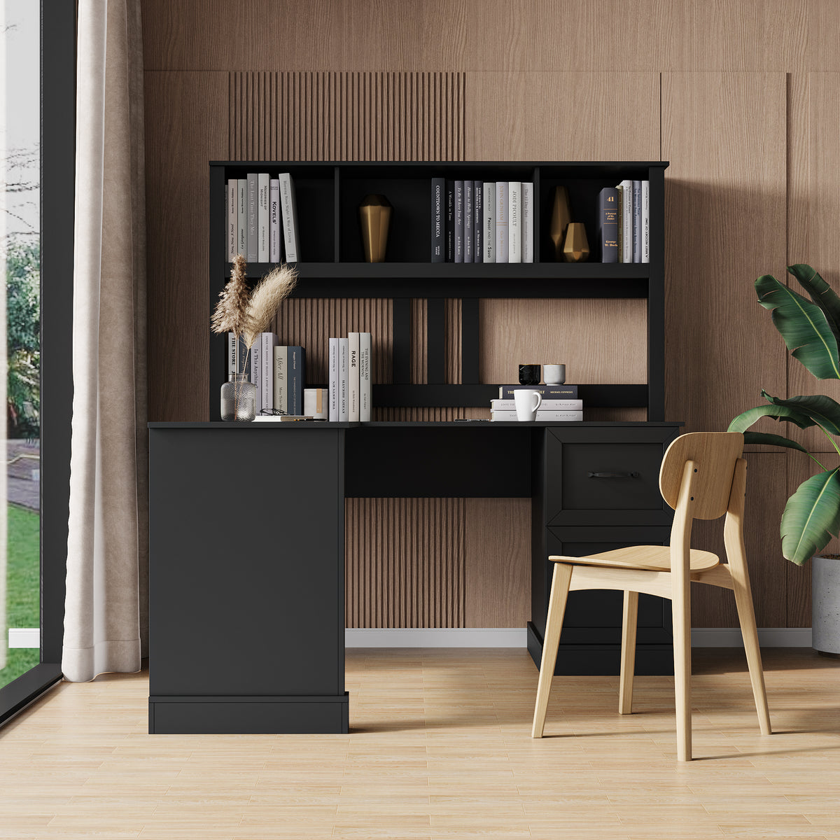 Cressida Home Office Computer Desk with Hutch, Antiqued Black