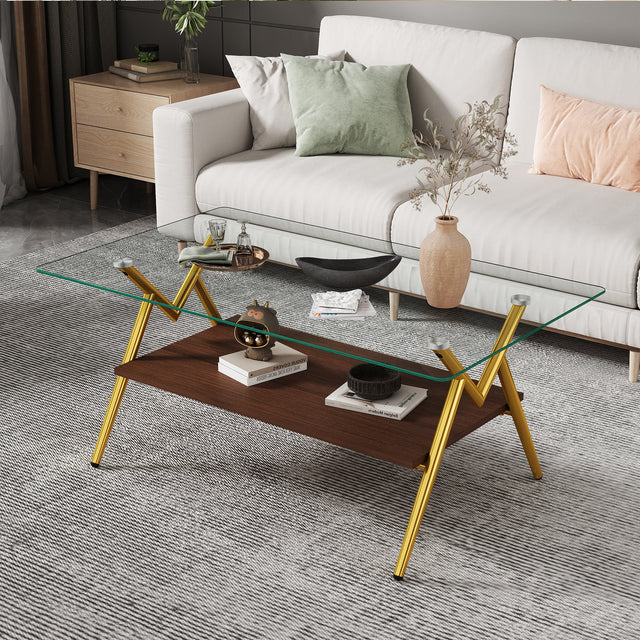 Waylon Modern Glass Top Coffee Table, Gold
