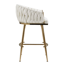 Elegant Velvet 26'' Counter Height Bar Stool with Hand-Wave Back and Golden Chrome Base Set of 2 Beige