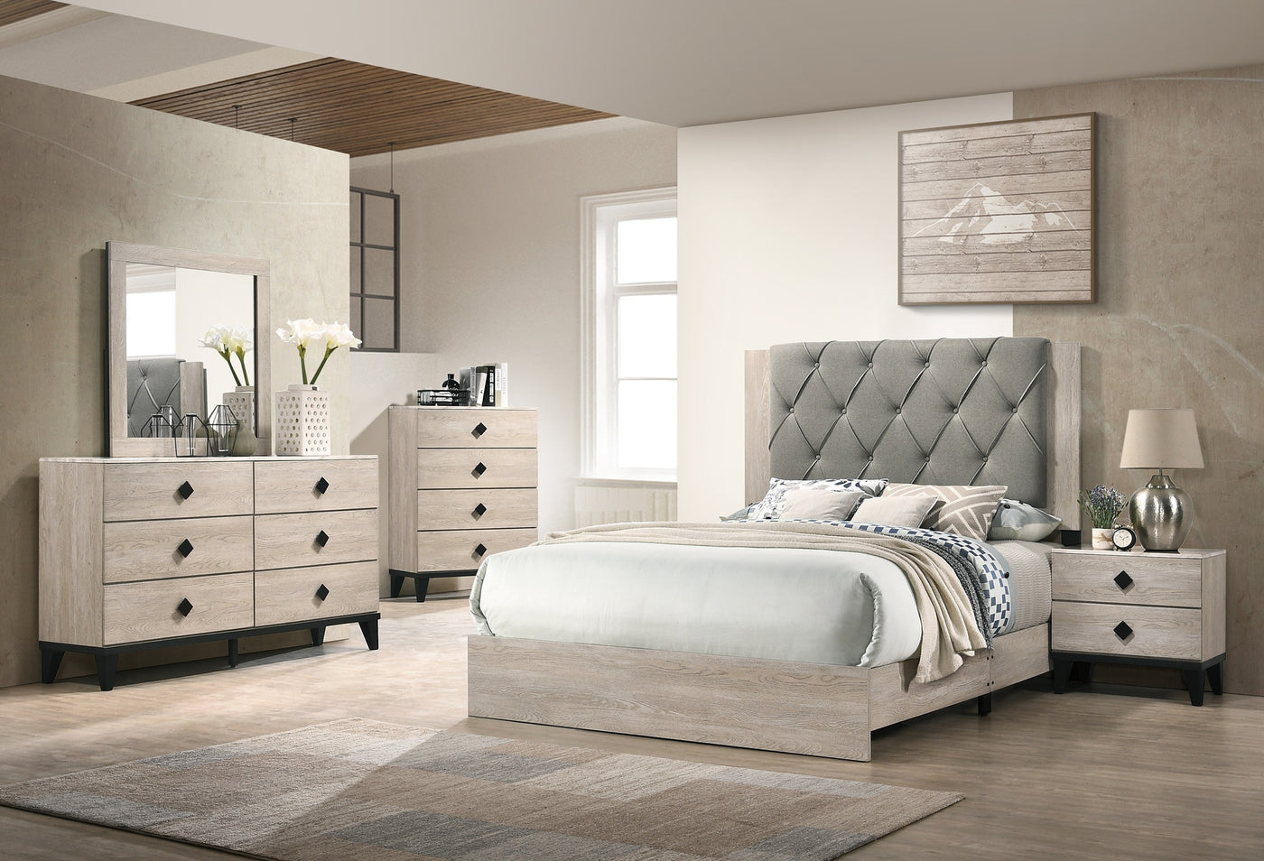 Mitchell Contemporary Nightstand with Faux Marble Top, Cream