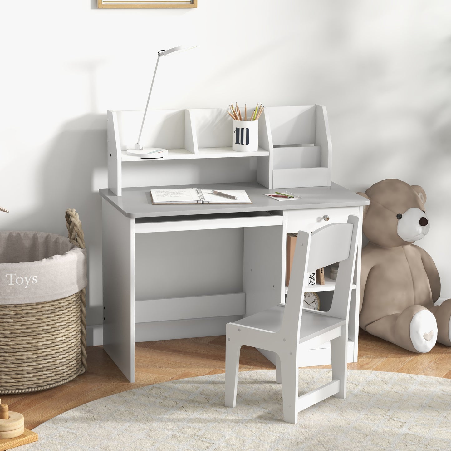 Everly Gray Kids Desk & Chair with Storage