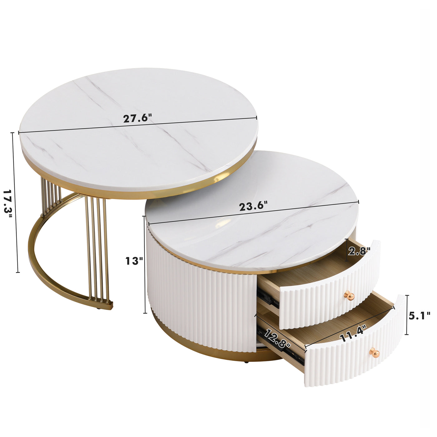 Elysia Modern Nesting Coffee Table in White & Gold