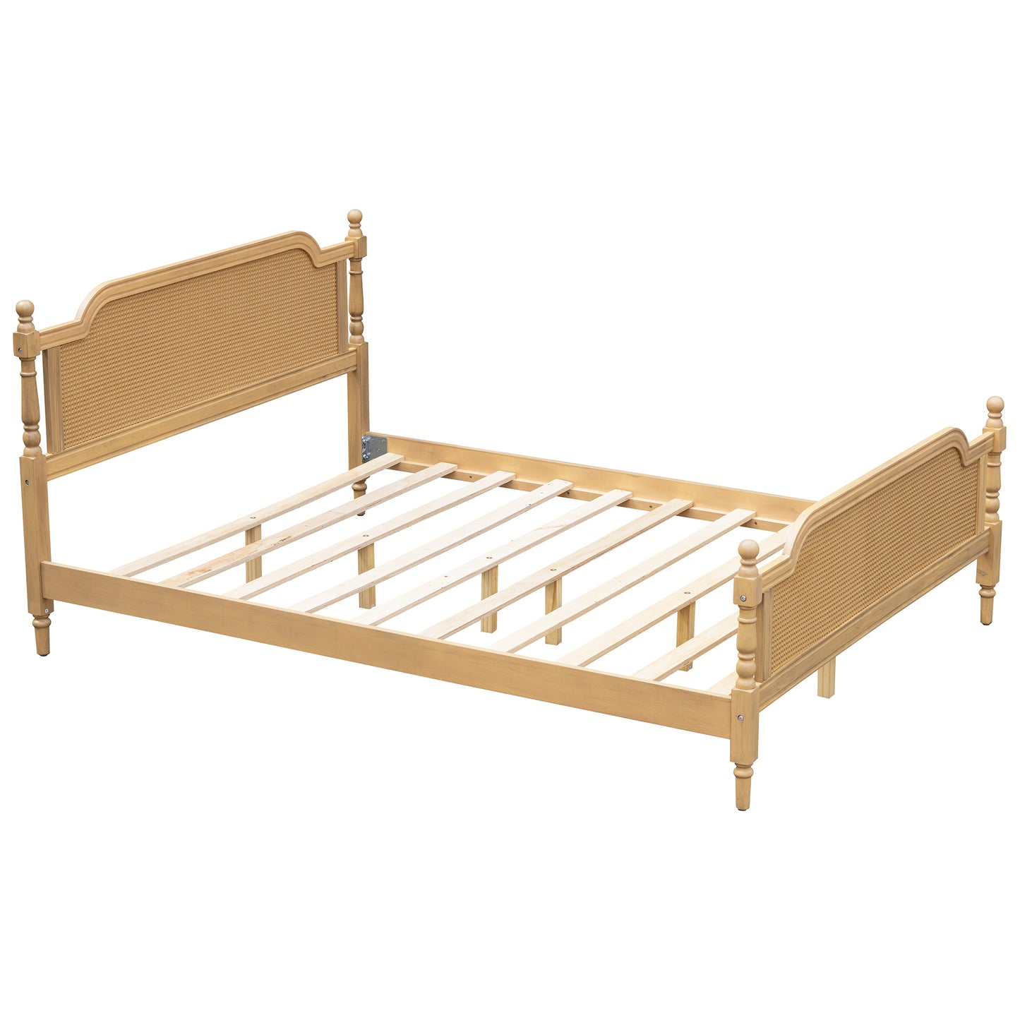 Sonnet Traditional Rattan Queen Size Platform Bed, Antique Walnut