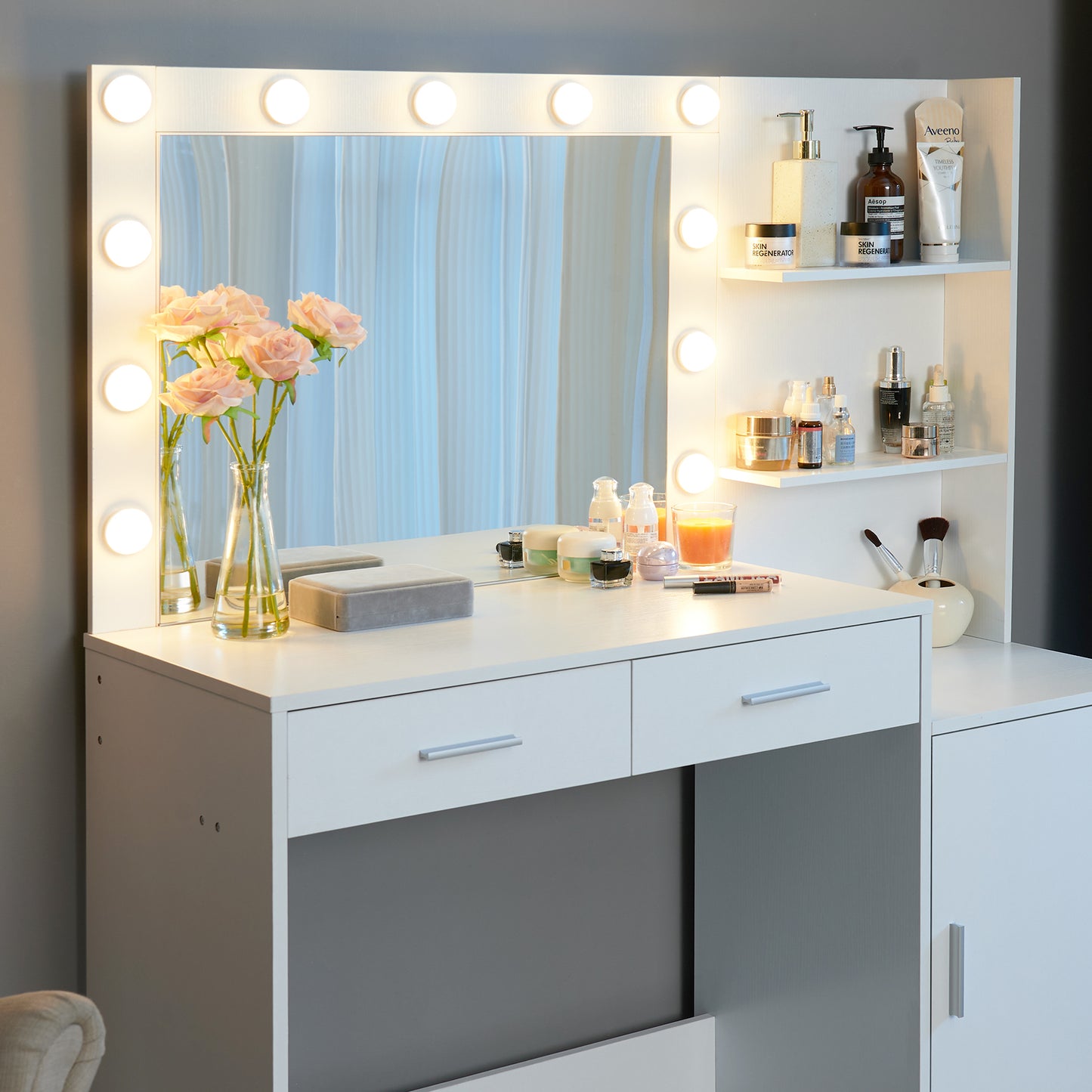 Eira Modern Minimalist Bedroom Vanity, White