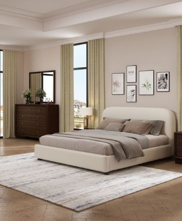 Arden Beige Upholstered Queen Size Platform Bed