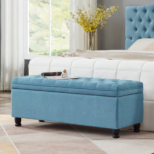 Sandy Tufted Linen Storage Ottoman with Black Legs