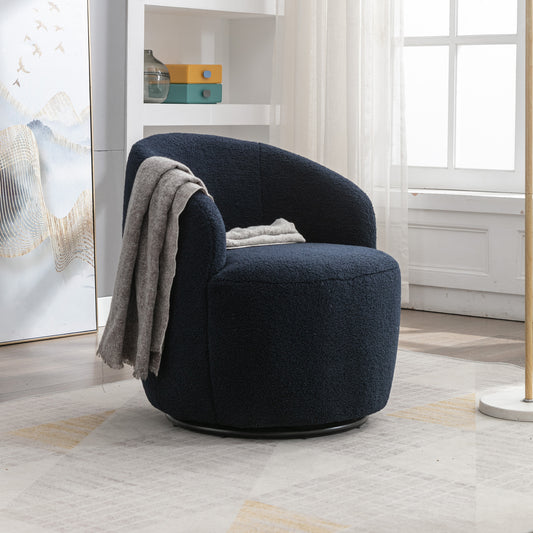 Trinity Teddy Upholstered Swivel Barrel Chair with Metal Ring - Dark Blue