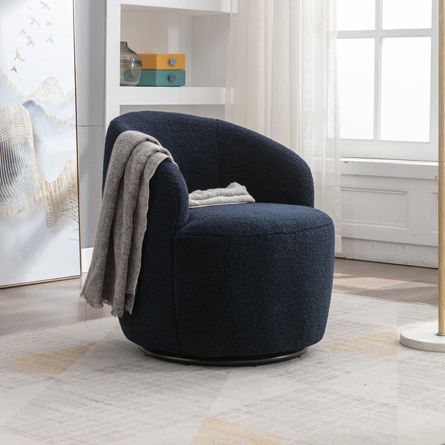 Trinity Teddy Upholstered Swivel Barrel Chair with Metal Ring - Dark Blue