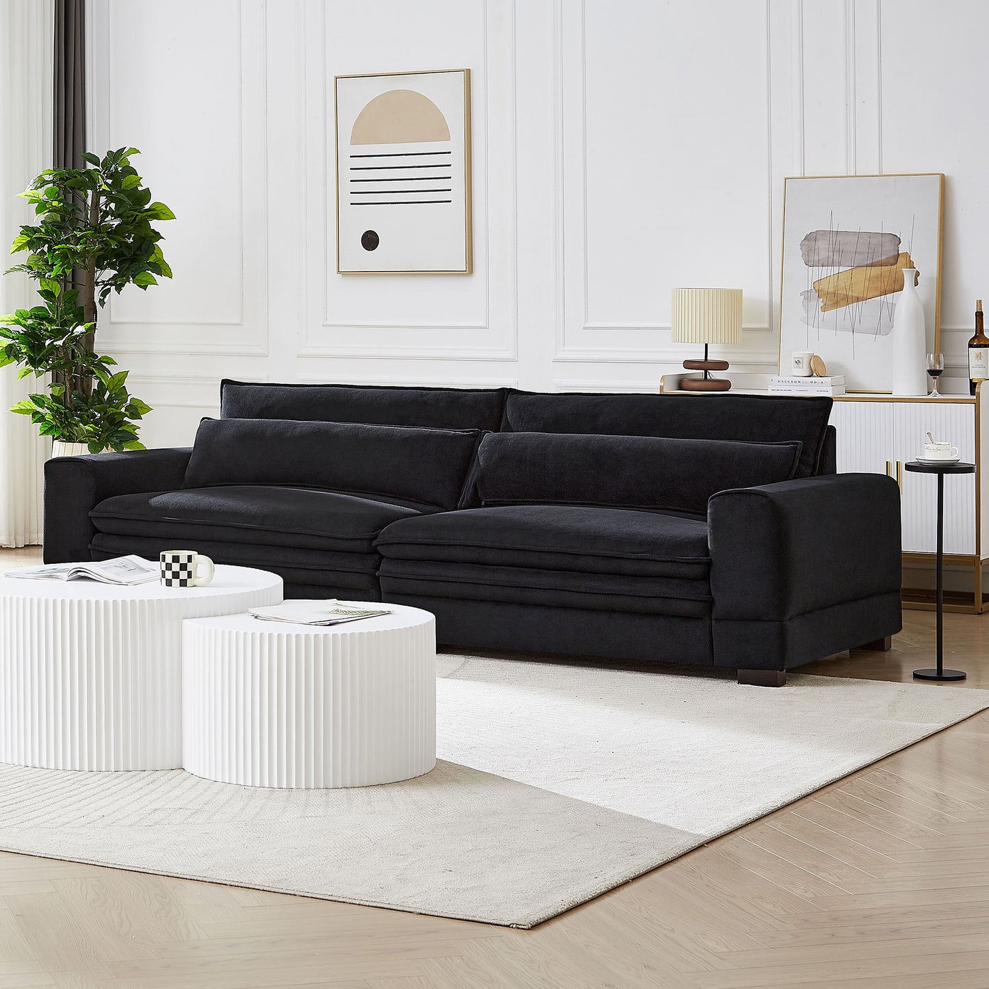 Valenwood 105” Mid-Century Modern Sofa – Matte Black