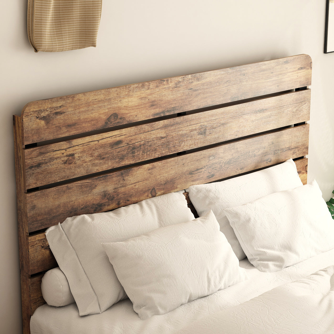 Vespera Rustic Queen Wooden Platform Bed in Dark Brown