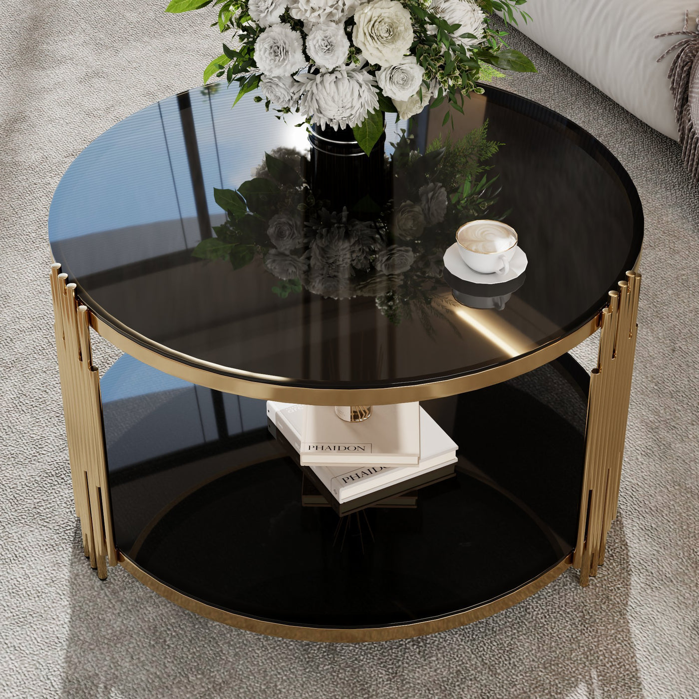 Clover Modern Black Mirror Top Coffee Table with Gold Frame