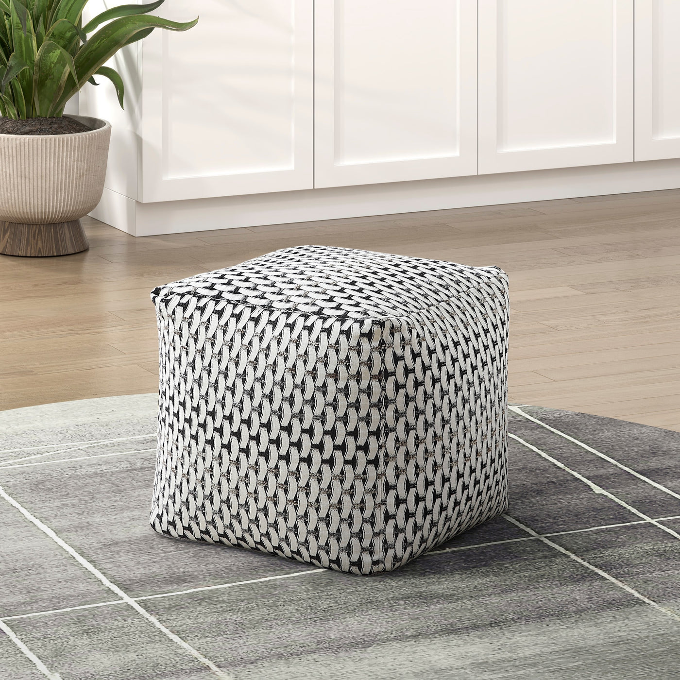 Square Pouf Jacquard Fabric Upholstery Modern Ottoman