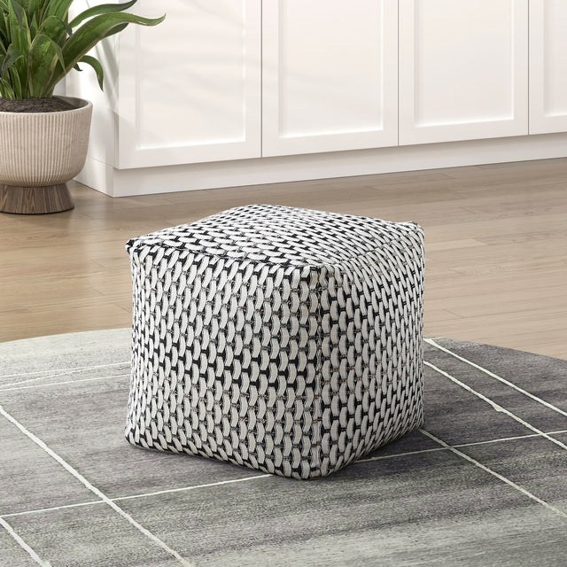 Square Pouf Jacquard Fabric Upholstery Modern Ottoman