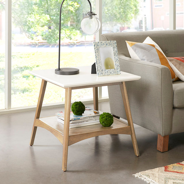 Parker Mid-Century Modern Side Table, White & Natural