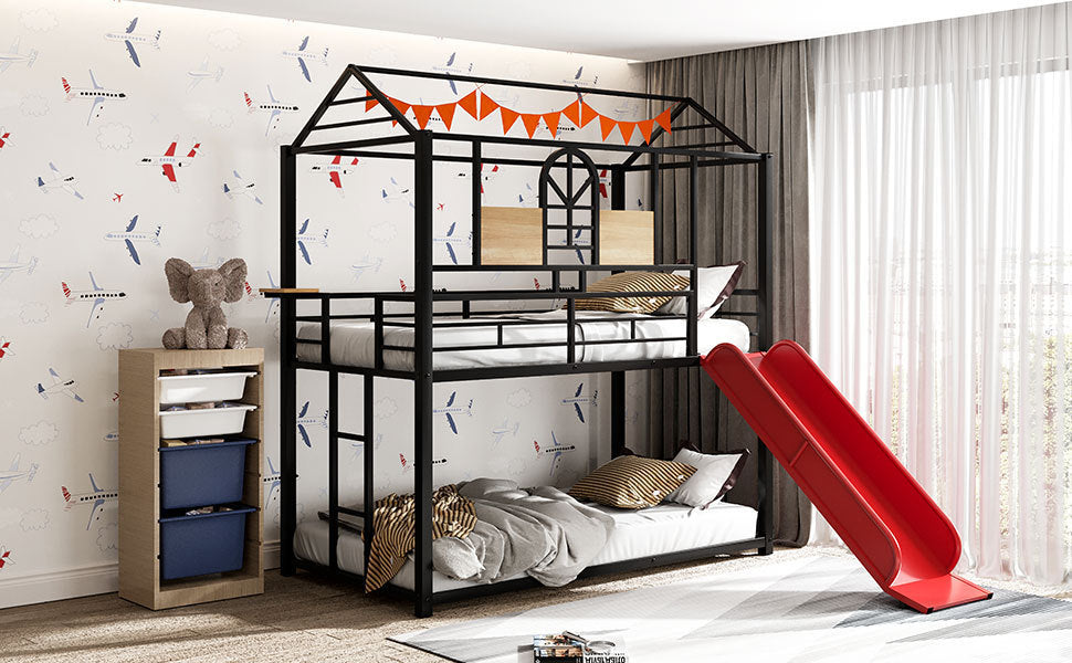Lester Twin over Twin Metal Bunk Bed with Slide, Black
