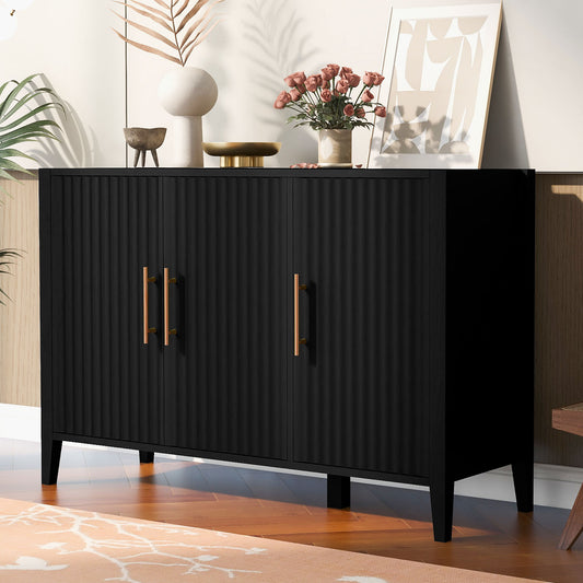 Ulric Modern 3-Door Accent Cabinet with Gold Handle, Black