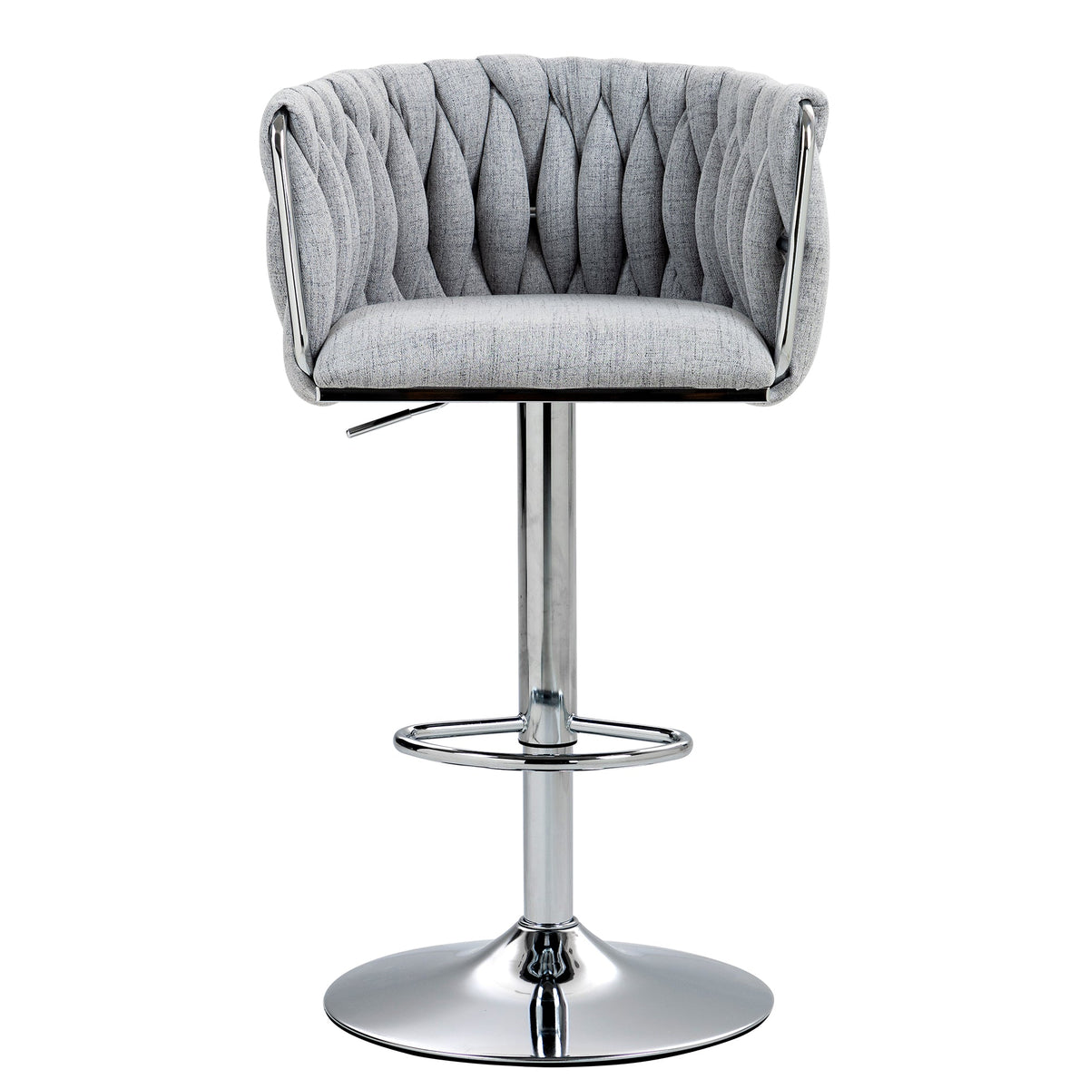 Stylish Gray Fabric 360 Swivel Bar Stools with Woven Back and Adjustable Height Set of 2 Grey